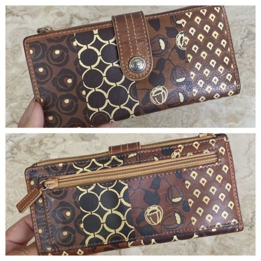 Fossil Leather?Long Bifold Wallet Brown Print
